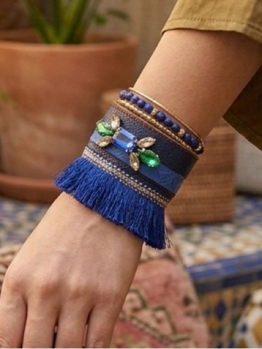 Laura Janelle RGLB Blue Leather Gemstone Cuff Bracelet 7" - NWT, Boho Bracelet